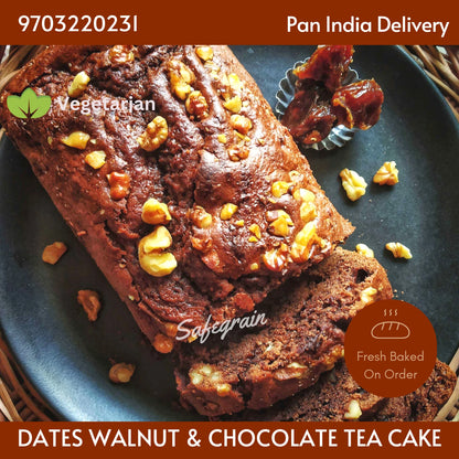 Dates Walnuts and Chocolate Eggless Tea Cake