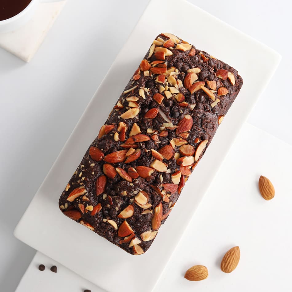 Chocolate Almond Walnut Eggless Tea Cake Loaf