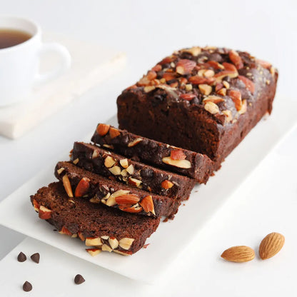 Chocolate Almond Walnut Eggless Tea Cake Loaf